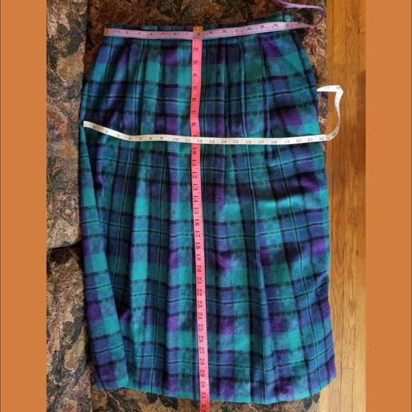 Vintage 80s, tartan check, pleated, lined skirt side opening, L, US 16, purple+ - Picture 4 of 9
